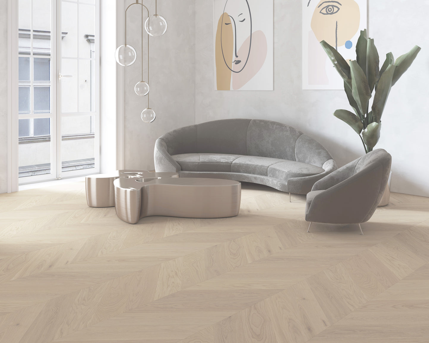 Natural Tint-Engineered Oak Chervon HY0002C1